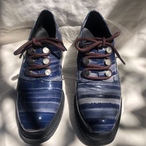 Miista blue stripe patent leather shoes 36/6